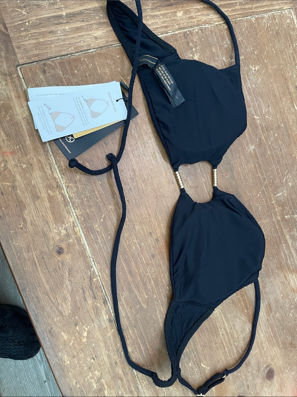 Black Textured Bikini Top with Bead Detail - Women Intimates & Sleepwear - Picture 5 of 5